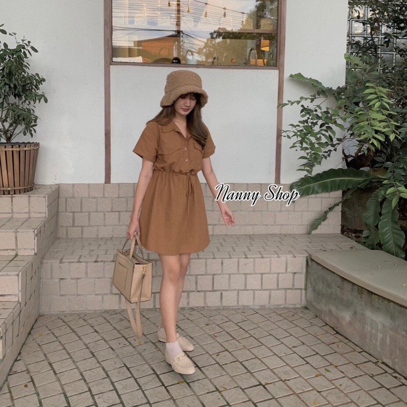 Safari Dress เดรสซาฟารีแบบกระโปรงเนื้อผ้าฝ้ายผสมลินิน🦒