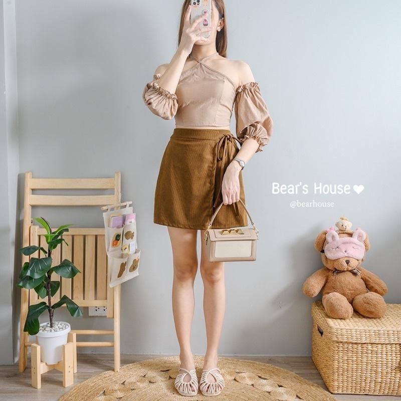 Aiko Crop เสื้อครอปเเขนจั๊ม เเต่งกุ๊น ป้าย Bearhouse🧸