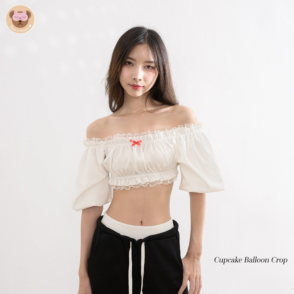 Cupcake Balloon Crop เสื้อครอปเปิดไหล่แขนพอง สวยตามแบบฉบับสาวโยชิ ลุคคุนหนู น่ารักมากค่ะแม่