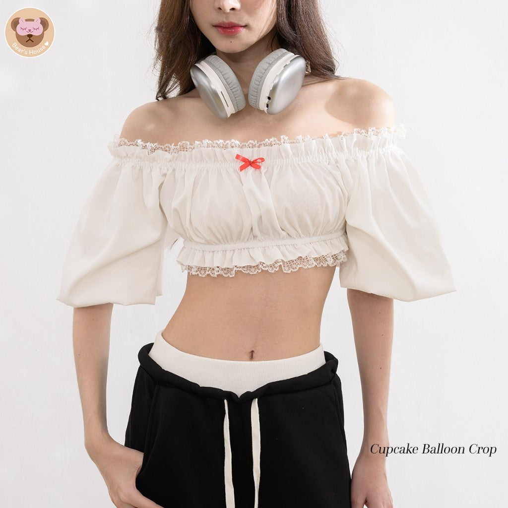 Cupcake Balloon Crop เสื้อครอปเปิดไหล่แขนพอง สวยตามแบบฉบับสาวโยชิ ลุคคุนหนู น่ารักมากค่ะแม่