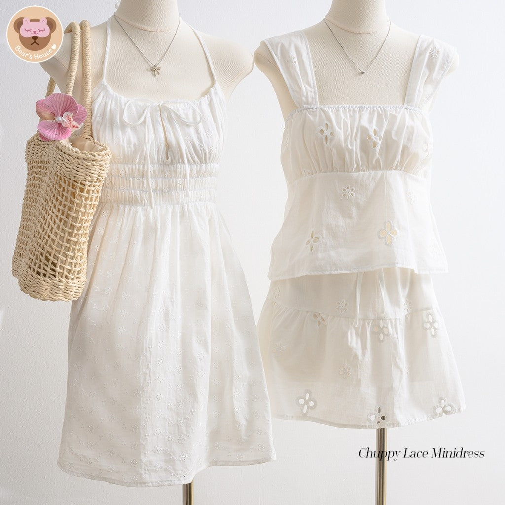 Chuppy Lace Minidress เดรสสายเดี่ยวลูกไม้ ดีเทลปรับสายรูด ผูกคอ ด้านหน้าผูกโบว์ มีซับในทั้งตัว